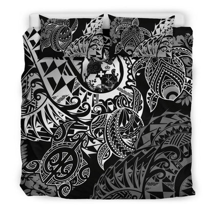 Polynesian Duvet Cover - Tonga Bedding Set - White Turtle Flowing
