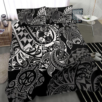 Polynesian Duvet Cover - Tonga Bedding Set - White Turtle Flowing