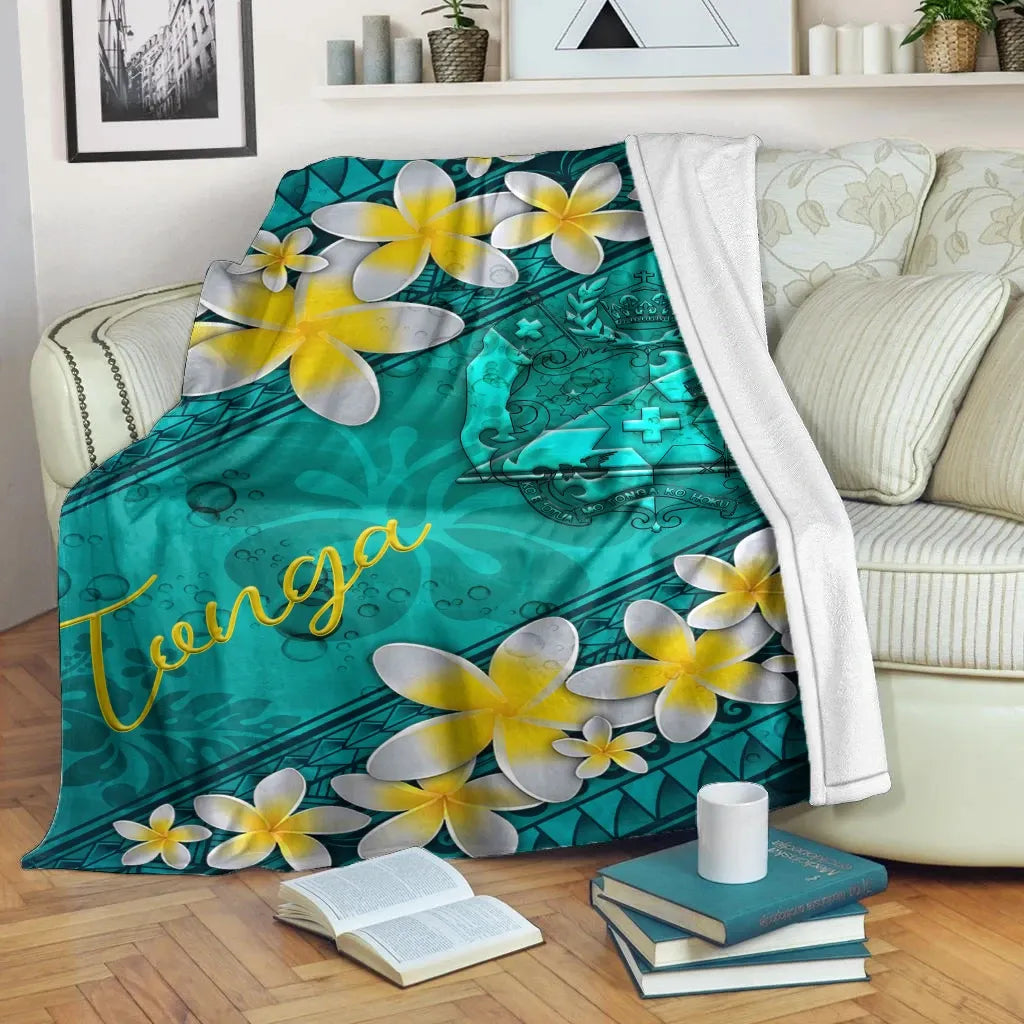 Tonga Polynesian Blanket - Plumeria With Blue Ocean
