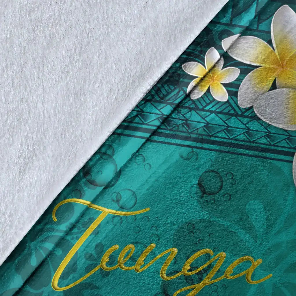 Tonga Polynesian Blanket - Plumeria With Blue Ocean