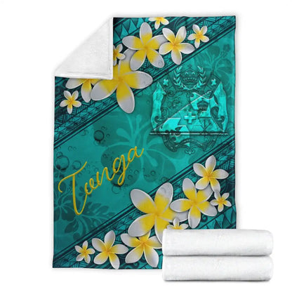 Tonga Polynesian Blanket - Plumeria With Blue Ocean