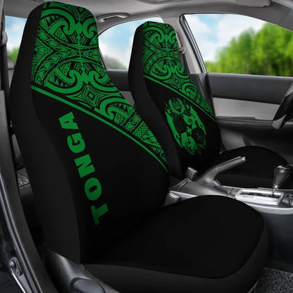 Tonga Car Seat Covers - Tonga Coat Of Arms Polynesian Tattoo Green Curve