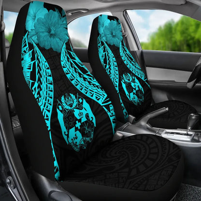 Tonga Polynesian Car Seat Covers Pride Seal And Hibiscus Neon Blue