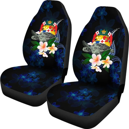 Tonga Polynesian Car Seat Covers - Turtle With Plumeria Flowers