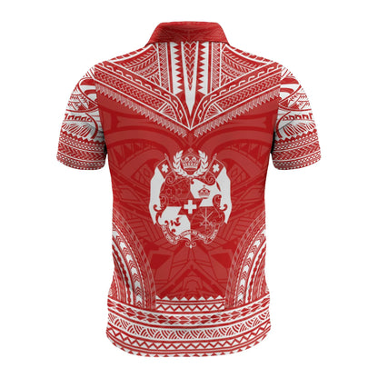 Tonga Custom Personalised Polo Shirt - Tonga Coat Of Arms Polynesian Chief Tattoo Red Version