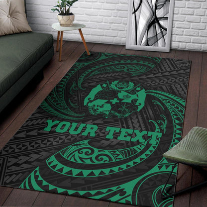 Tonga Polynesian Custom Personalised Area Rug - Green Tribal Wave