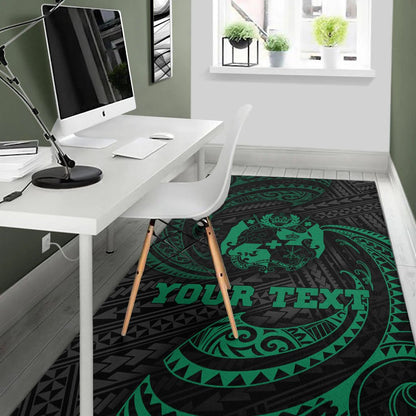 Tonga Polynesian Custom Personalised Area Rug - Green Tribal Wave