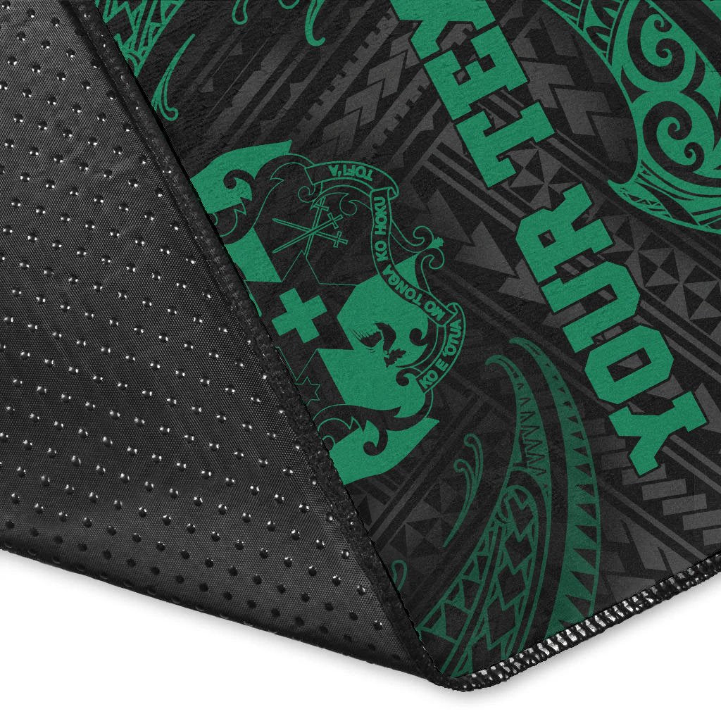 Tonga Polynesian Custom Personalised Area Rug - Green Tribal Wave