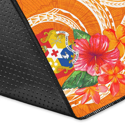 Tonga Polynesian Custom Personalised Area Rug - Orange Floral With Seal