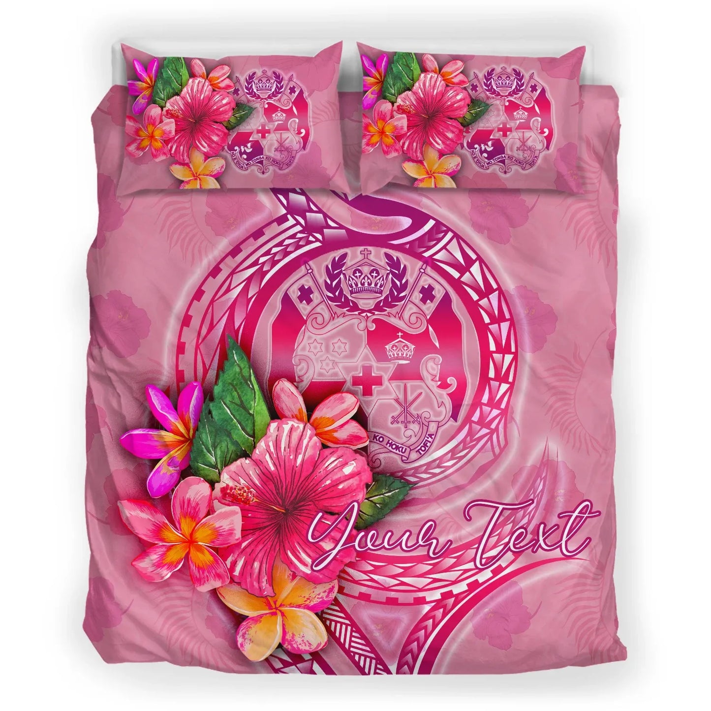Tonga Polynesian Custom Personalised Bedding Set - Floral With Seal Pink