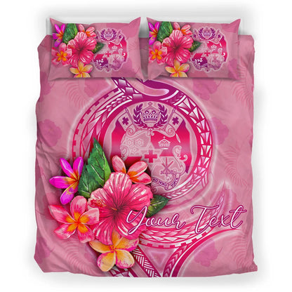 Tonga Polynesian Custom Personalised Bedding Set - Floral With Seal Pink