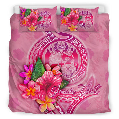 Tonga Polynesian Custom Personalised Bedding Set - Floral With Seal Pink