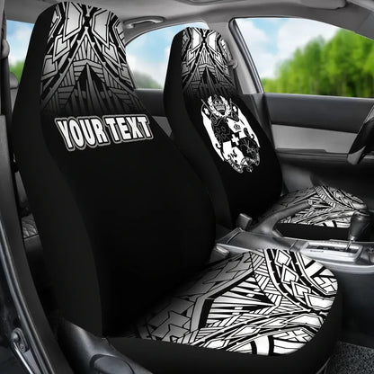 Tonga Custom Personalised Car Seat Covers - Tonga Coat Of Arms Polynesian Tattoo Fog Black