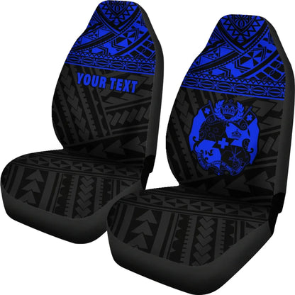 Tonga Custom Personalised Car Seat Covers - Tonga Blue Coat Of Arms Polynesian Tattoo