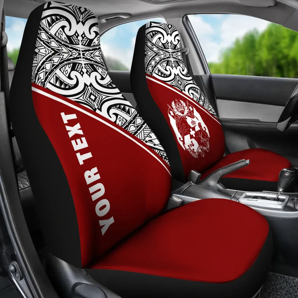 Tonga Custom Personalised Car Seat Covers - Tonga Coat Of Arms Polynesian Red Curve