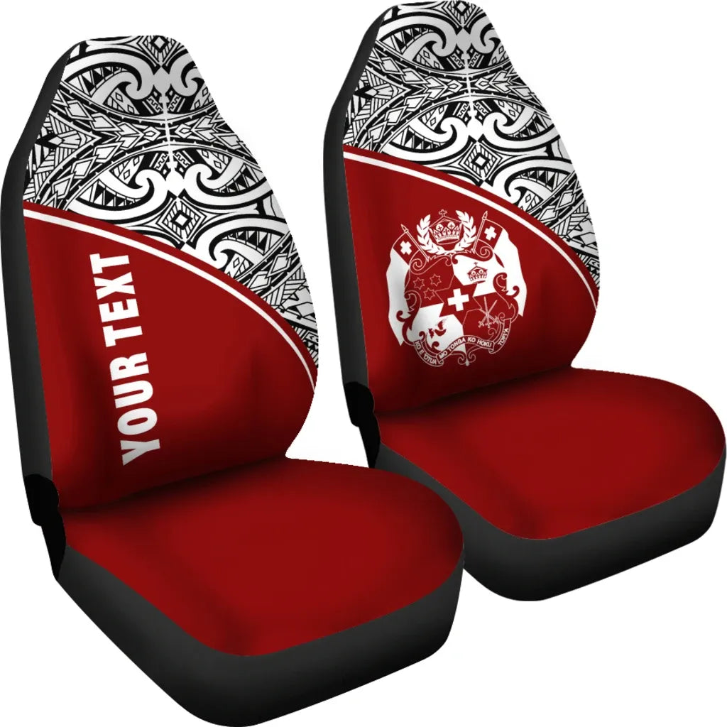 Tonga Custom Personalised Car Seat Covers - Tonga Coat Of Arms Polynesian Red Curve