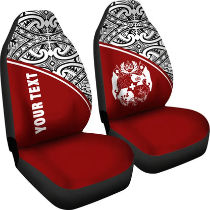 Tonga Custom Personalised Car Seat Covers - Tonga Coat Of Arms Polynesian Red Curve