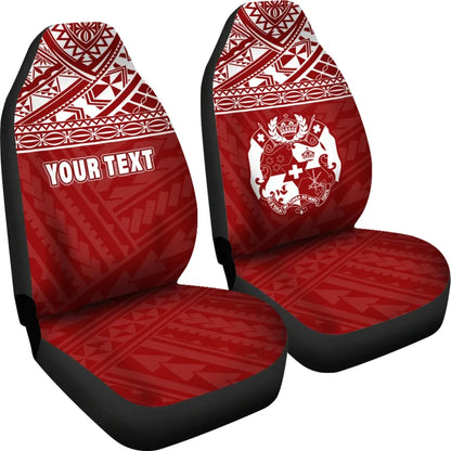 Tonga Custom Personalised Car Seat Covers - Tonga Coat Of Arms Polynesian Tattoo Red