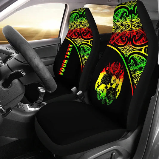Tonga Custom Personalised Car Seat Covers - Tonga Coat Of Arms Polynesian Reggae Curve
