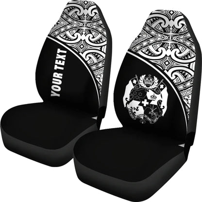 Tonga Custom Personalised Car Seat Covers - Tonga Coat Of Arms Polynesian White Curve