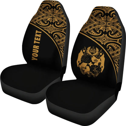 Tonga Custom Personalised Car Seat Covers - Tonga Coat Of Arms Polynesian Yellow Curve