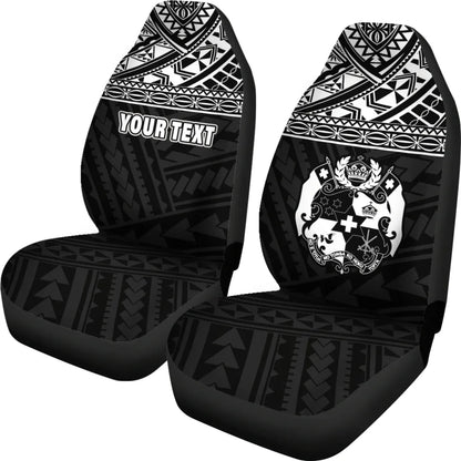 Tonga Custom Personalised Car Seat Covers - Tonga Coat of Arms Polynesian Tattoo Black