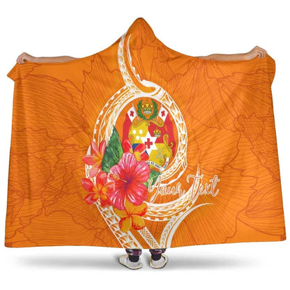 Tonga Polynesian Custom Personalised Hooded Blanket - Orange Floral With Seal