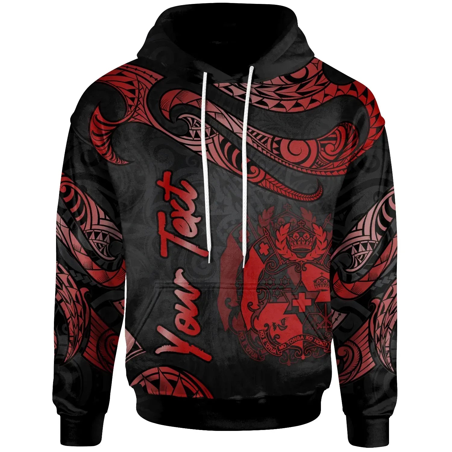 Tonga Polynesian  Custom Personalised Hoodie - Poly Tattoo Red Version