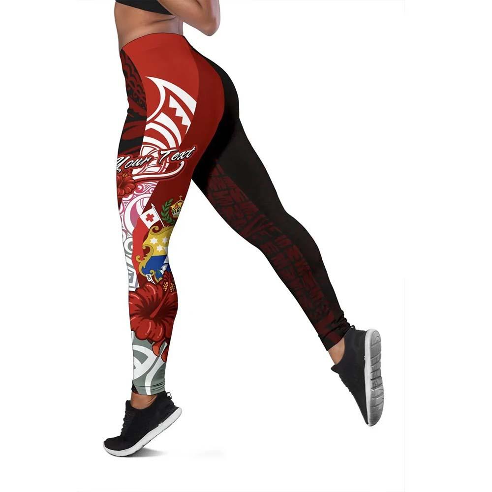 Tonga Polynesian Custom Personalised Legging  - Coat Of Arm With Hibiscus