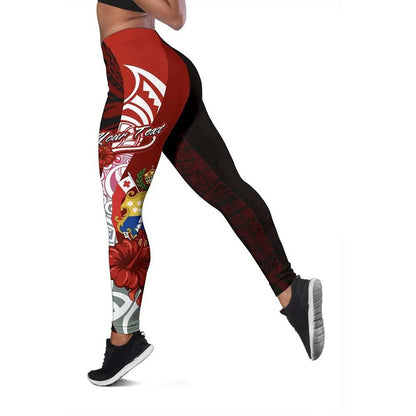 Tonga Polynesian Custom Personalised Legging  - Coat Of Arm With Hibiscus