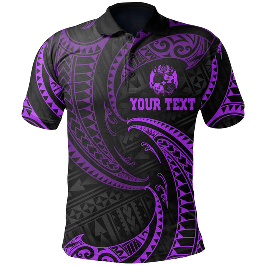 Tonga Polynesian Custom Personalised Polo Shirt - Purple Tribal Wave