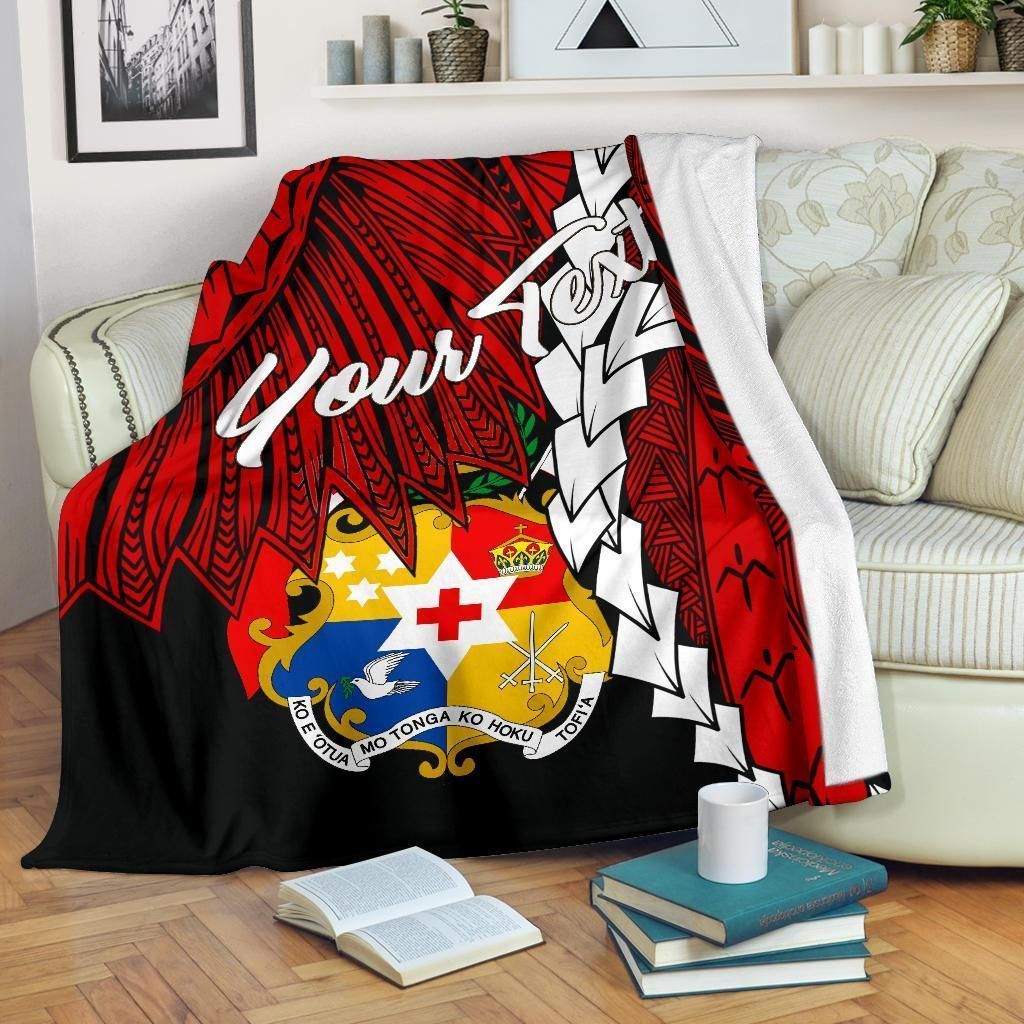Tonga Polynesian Custom Personalised Premium Blanket - Tribal Wave Tattoo Flag Color