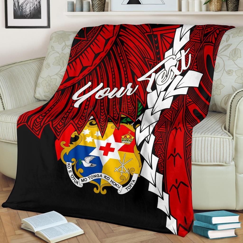 Tonga Polynesian Custom Personalised Premium Blanket - Tribal Wave Tattoo Flag Color