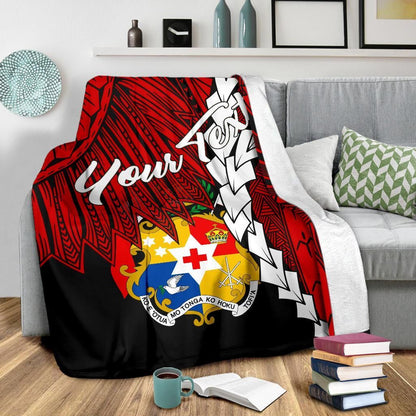 Tonga Polynesian Custom Personalised Premium Blanket - Tribal Wave Tattoo Flag Color