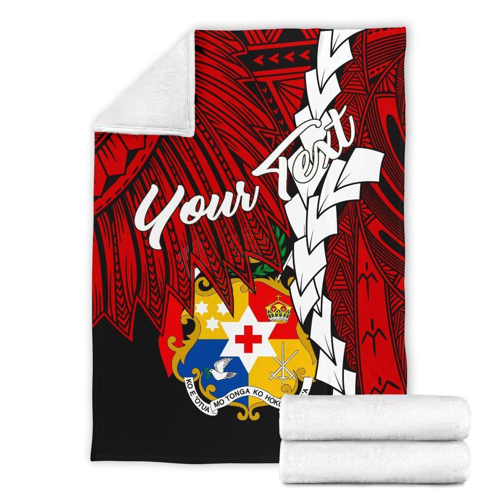 Tonga Polynesian Custom Personalised Premium Blanket - Tribal Wave Tattoo Flag Color