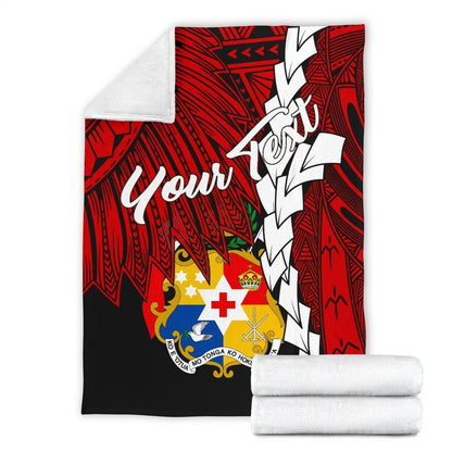 Tonga Polynesian Custom Personalised Premium Blanket - Tribal Wave Tattoo Flag Color