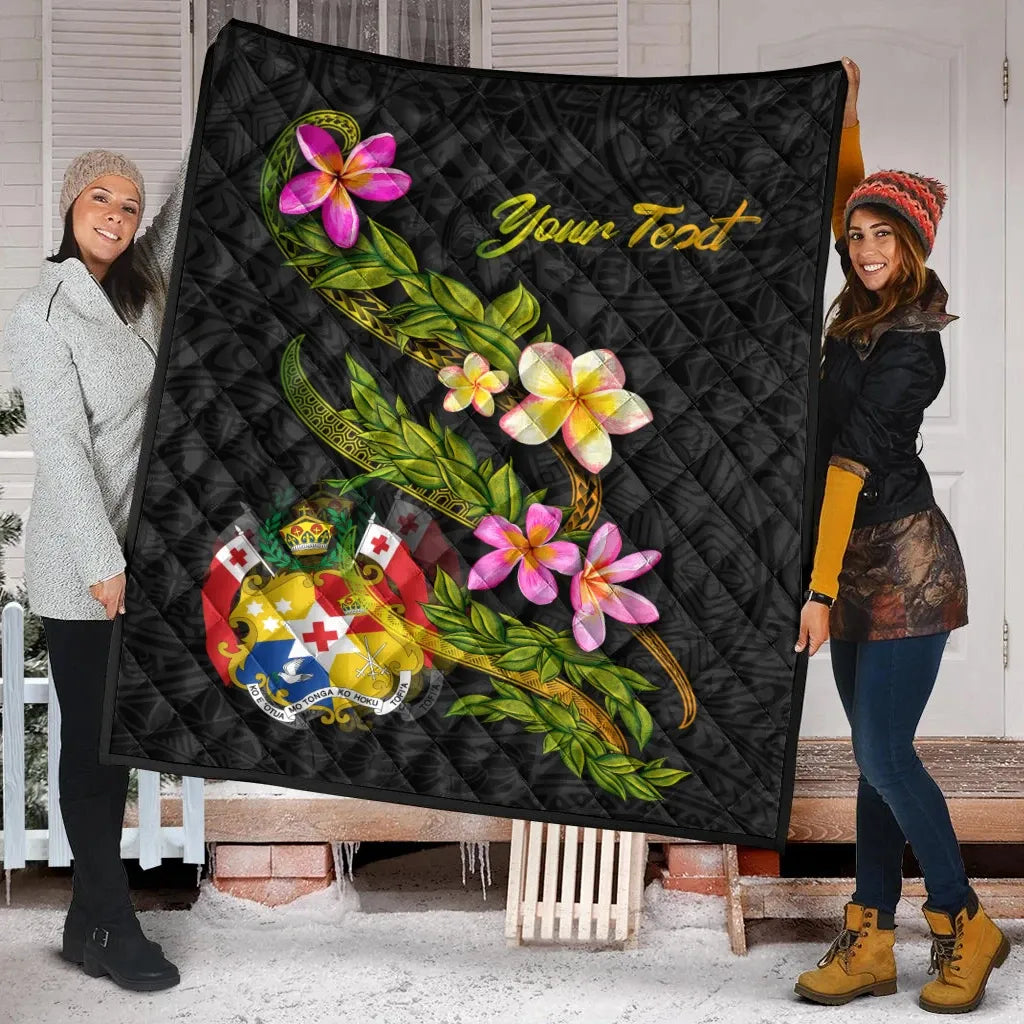 Tonga Polynesian Custom Personalised Quilt - Plumeria Tribal
