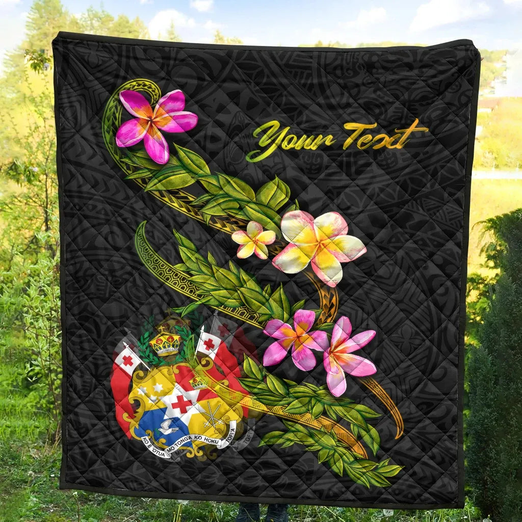 Tonga Polynesian Custom Personalised Quilt - Plumeria Tribal