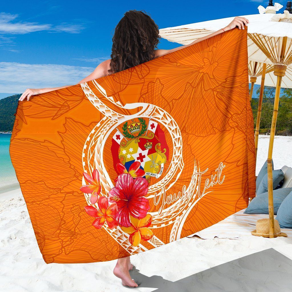 Tonga Polynesian Custom Personalised Sarong - Orange Floral With Seal