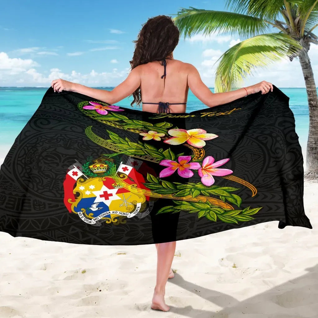 Tonga Polynesian Custom Personalised Sarong - Plumeria Tribal