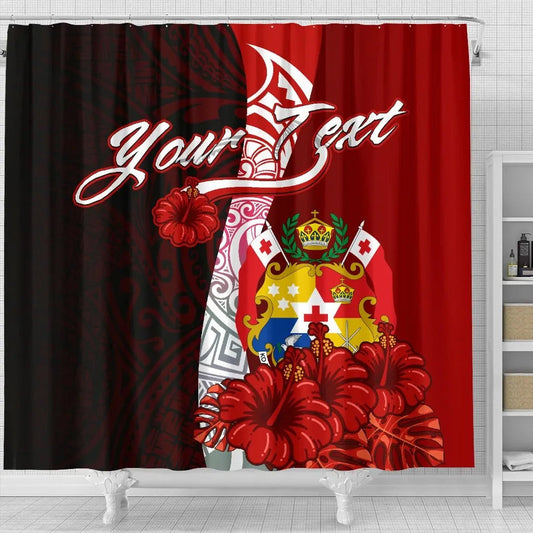 Tonga Polynesian Custom Personalised Shower Curtain - Coat Of Arm With Hibiscus