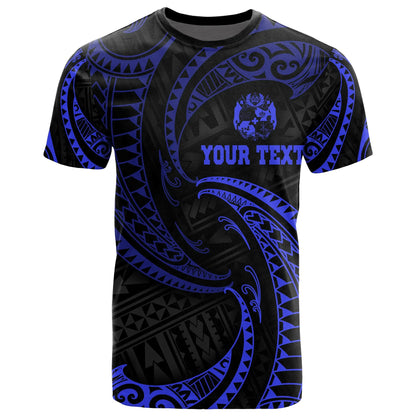 Tonga Polynesian Custom Personalised T-Shirt - Blue Tribal Wave