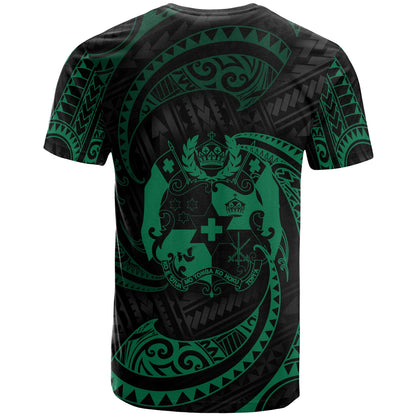Tonga Polynesian Custom Personalised T-Shirt - Green Tribal Wave