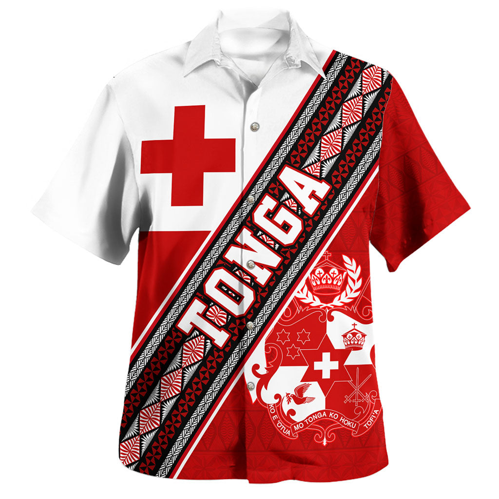 Tonga Hawaiian Shirt Ngatu Flag And Coat Of Arms