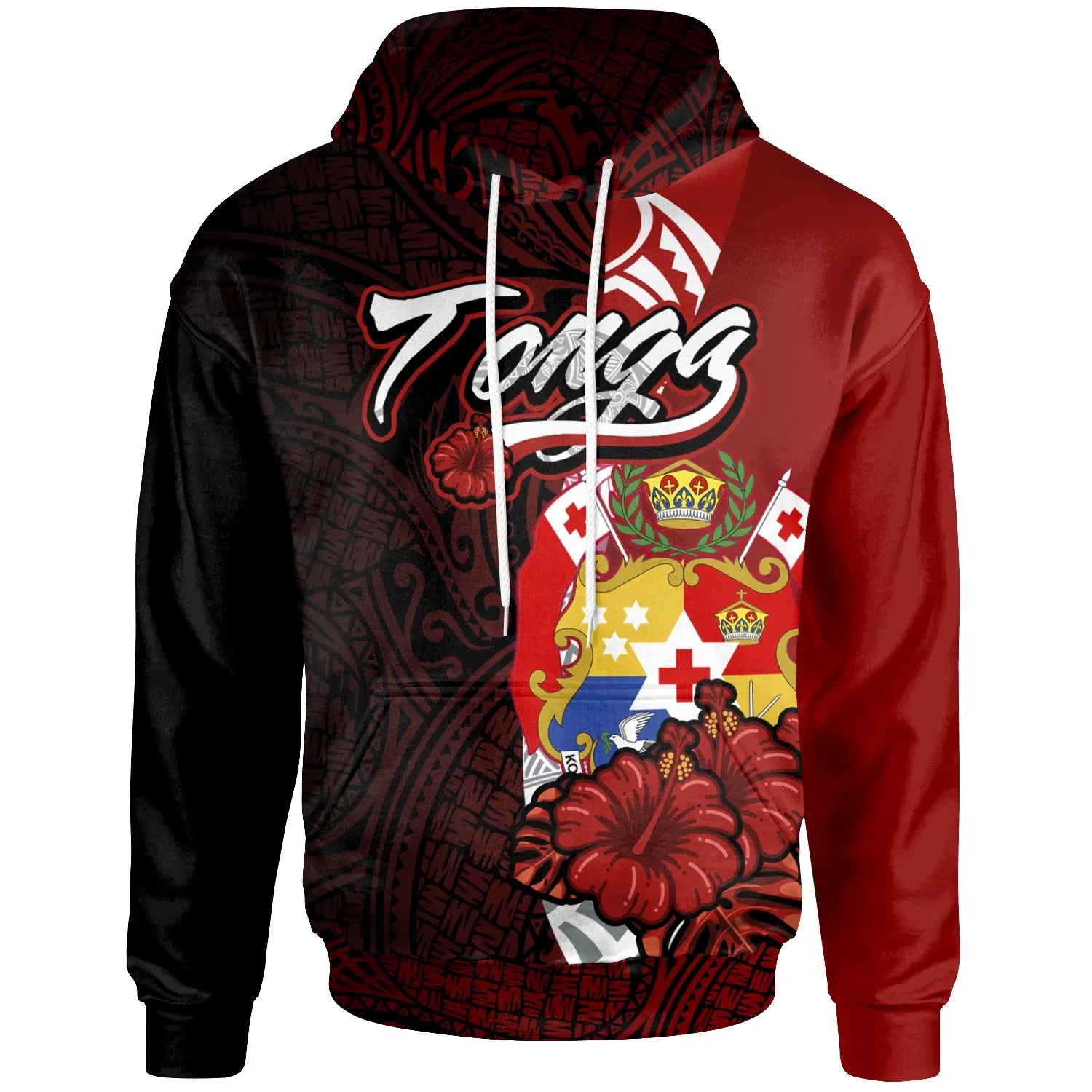 Tonga Polynesian Hoodie - Coat Of Arm With Hibiscus