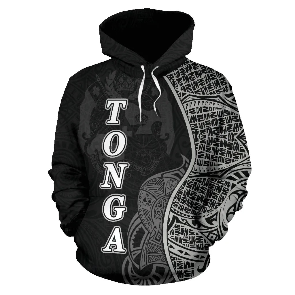 Tonga Polynesian Hoodie Coconut Tree Black