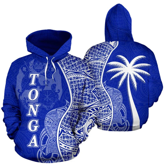 Tonga Polynesian Hoodie Coconut Tree Blue