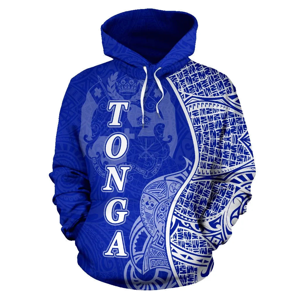 Tonga Polynesian Hoodie Coconut Tree Blue