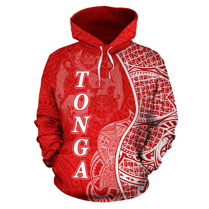 Tonga Polynesian Hoodie Coconut Tree Red nd White