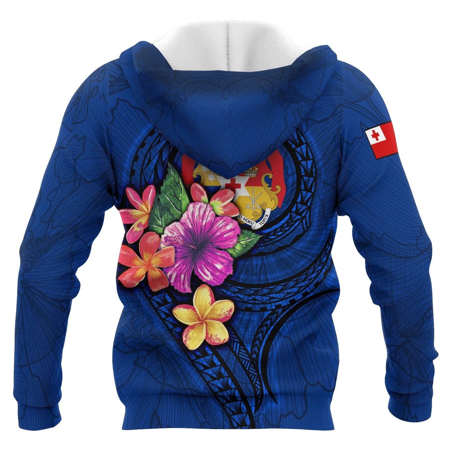 Tonga Polynesian Hoodie - Floral With Seal Blue